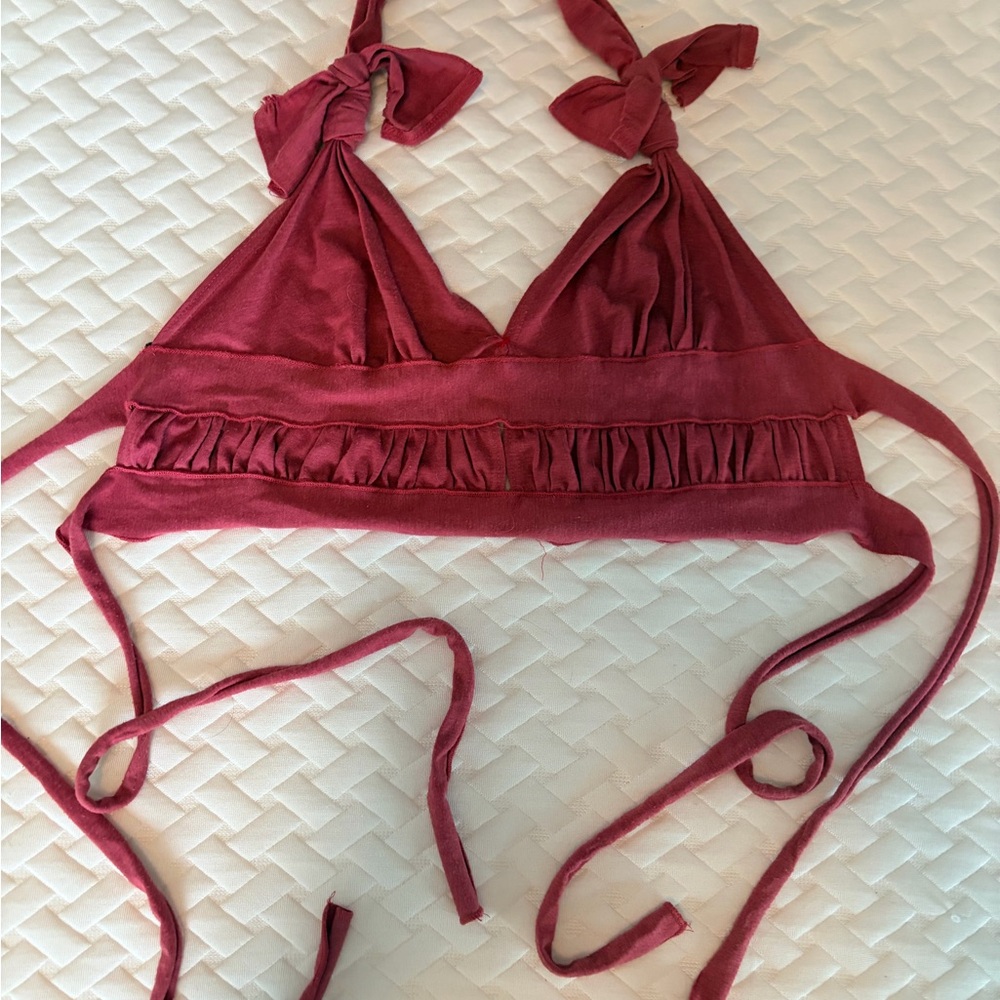 Pink Halter Top with Ruffle Detail - Picture 2 of 7